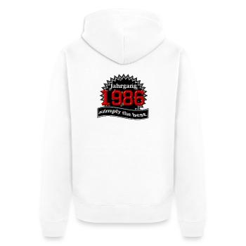 Jahrgang 1986 , 40. Geburtstag - Unisex Premium Bio Zip Hoodie - Weiß - Hinten - Thijin (182cm)