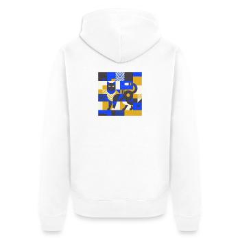 Katz-Mosaik in Blau-Gold - Unisex Premium Bio Zip Hoodie - Weiß - Hinten - Thijin (182cm)
