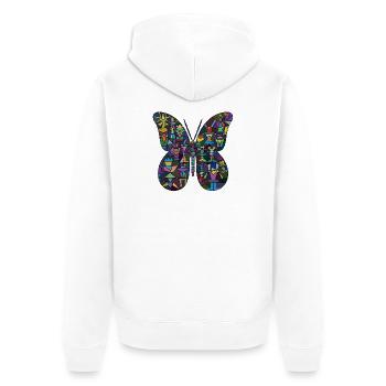 Bunter Mosaik-Schmetterling - Unisex Premium Bio Zip Hoodie - Weiß - Hinten - Thijin (182cm)