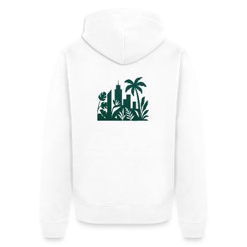 Silhouette de la silhouette de la ligne d’horizon de la ville de la jungle - Veste à capuche bio Premium Unisexe - blanc - Dos - Thijin (182cm)