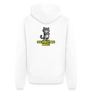 Ich diskutiere nicht. – Grumpy Katze (CAT) - Unisex Premium Bio Zip Hoodie - Weiß - Hinten - Thijin (182cm)