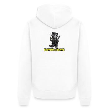 Koffein & Kante – Rock Waschbär (Sketch) - Unisex Premium Bio Zip Hoodie - Weiß - Hinten - Thijin (182cm)