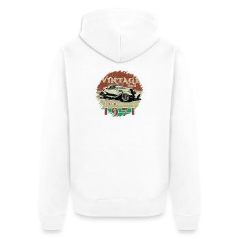 55e anniversaire - Classiques - Millésime depuis 03/1971 - Veste à capuche bio Premium Unisexe - blanc - Dos - Thijin (182cm)