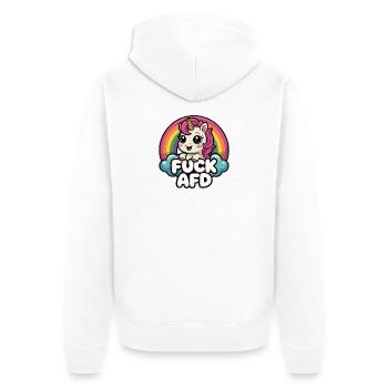 Fuck AFD - Antifa Einhorn Tee - Unisex Premium Bio Zip Hoodie - Weiß - Hinten - Thijin (182cm)