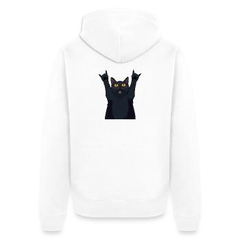 Metal Cat – Black Cat Shows Horns - Unisex Premium Organic Zip Hoodie - white - Back - Thijin (182cm)