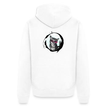 Coole Katze – Pinke Sonnenbrille Retro Kunst Kombo - Unisex Premium Bio Zip Hoodie - Weiß - Hinten - Thijin (182cm)