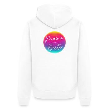 Mama ist die Beste! Neon Kreis Personalisierbar - Unisex Premium Bio Zip Hoodie - Weiß - Hinten - Thijin (182cm)
