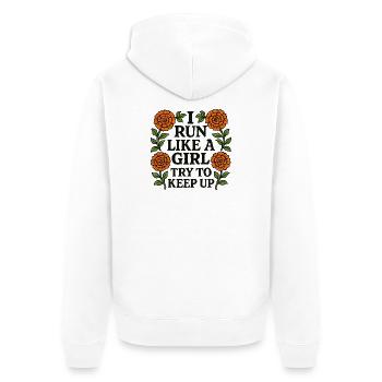 I Run Like a Girl Floral Rally - Unisex Premium Organic Zip Hoodie - white - Back - Thijin (182cm)