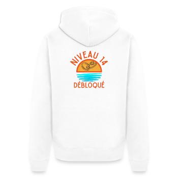 Level 14 Freigeschaltetes Jubiläumspaar - Unisex Premium Bio Zip Hoodie - Weiß - Hinten - Thijin (182cm)