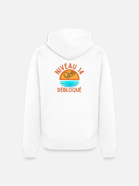 Level 14 Freigeschaltetes Jubiläumspaar - Unisex Premium Bio Zip Hoodie - Weiß