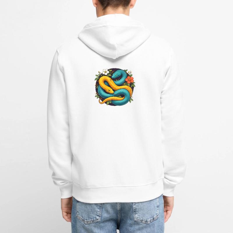 Deux serpents python dans l’anneau fleuri Veste à capuche bio Premium Unisexe