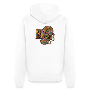 Knit Happens Psychedelische Geschichte - Unisex Premium Bio Zip Hoodie - Weiß - Hinten - Thijin (182cm)