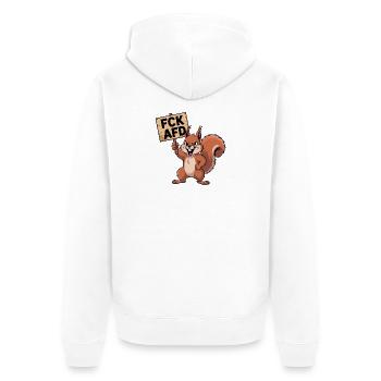 FCK AFD - Antifa Eichhörnchen Tee - Unisex Premium Bio Zip Hoodie - Weiß - Hinten - Thijin (182cm)