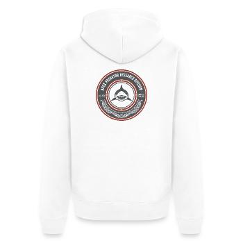 Apex Predator Forschungsemblem - Unisex Premium Bio Zip Hoodie - Weiß - Hinten - Thijin (182cm)