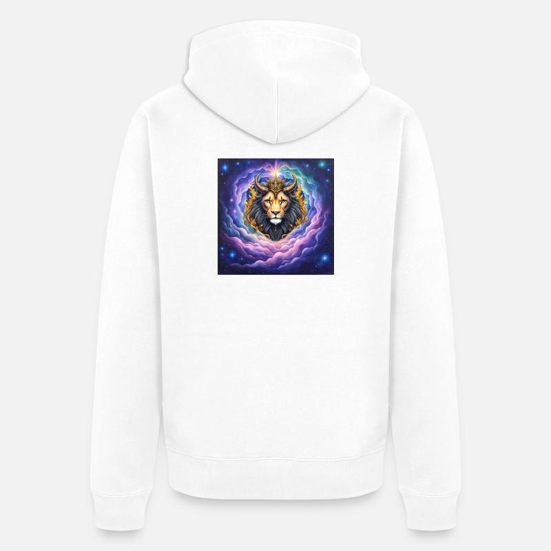 Himmlischer Löwe mit goldener Krone - Unisex Premium Bio Zip Hoodie - Weiß