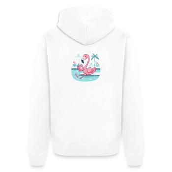 Flamingo au bord de la piscine – Heure des réservations - Veste à capuche bio Premium Unisexe - blanc - Dos - Thijin (182cm)