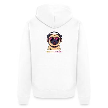 Pug DJ: Too Cool To Bark - Unisex Premium Organic Zip Hoodie - white - Back - Thijin (182cm)