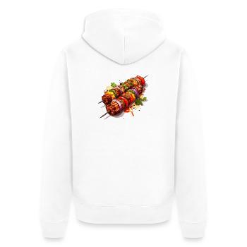 Grillspieß - Unisex Premium Bio Zip Hoodie - Weiß - Hinten - Thijin (182cm)