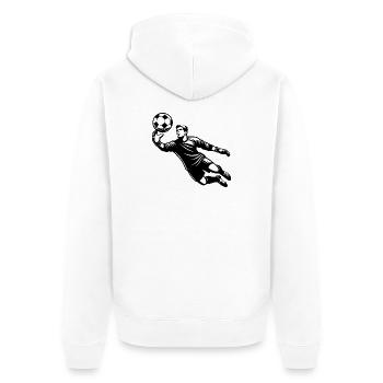 Fußballtorwart bei einer Glanzparade im Sprung - Unisex Premium Bio Zip Hoodie - Weiß - Hinten - Thijin (182cm)