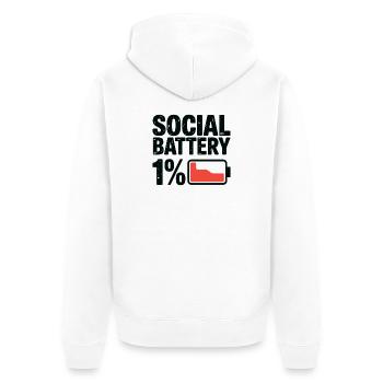 Social Battery 1% Grafik-T-Shirt - Unisex Premium Bio Zip Hoodie - Weiß - Hinten - Thijin (182cm)