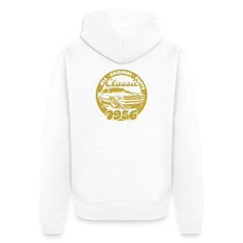 70e anniversaire - Classic Musclecar 04/1956 - Veste à capuche bio Premium Unisexe - blanc - Dos - Thijin (182cm)