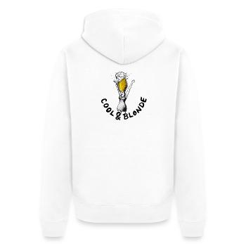 Kühl und blond: JGA-Bier-Illustration - Unisex Premium Bio Zip Hoodie - Weiß - Hinten - Thijin (182cm)