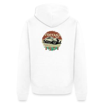 55e anniversaire - Classique - Millésime depuis 04/1971 - Veste à capuche bio Premium Unisexe - blanc - Dos - Thijin (182cm)