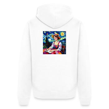 Nächtliche Patchworkschrift - Unisex Premium Bio Zip Hoodie - Weiß - Hinten - Thijin (182cm)