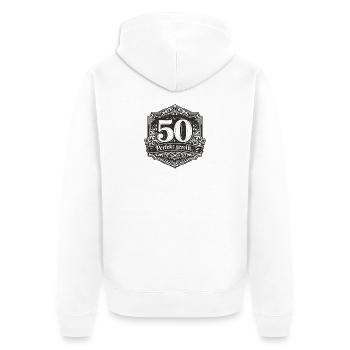 50 Perfekt Gereift Vintage Abzeichen - Unisex Premium Bio Zip Hoodie - Weiß - Hinten - Thijin (182cm)