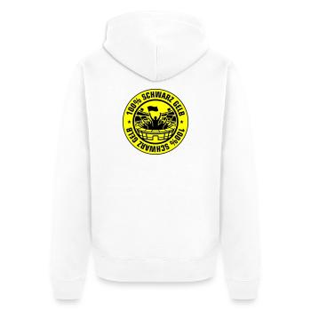 Schwarz Gelb Fans - Unisex Premium Bio Zip Hoodie - Weiß - Hinten - Thijin (182cm)