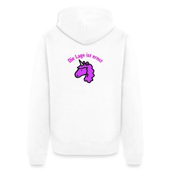 DIE LAGE IST ERNST, LILA EINHORN! LUSTIGER SPRUCH - Unisex Premium Bio Zip Hoodie - Weiß - Hinten - Thijin (182cm)