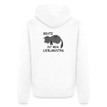 Heute ist mein Lieblingstag – Müde Katze Spruch - Unisex Premium Bio Zip Hoodie - Weiß - Hinten - Thijin (182cm)