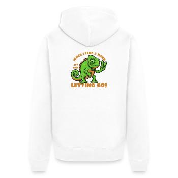 When I lend a hand its like two letting go! - Unisex Premium Organic Zip Hoodie - white - Back - Thijin (182cm)