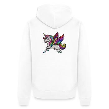 Bunter Flügel-Einhorn - Unisex Premium Bio Zip Hoodie - Weiß - Hinten - Thijin (182cm)