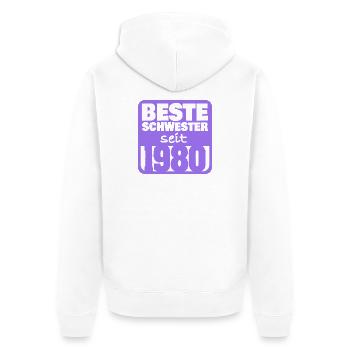 Schwesterchen 1980 - Unisex Premium Bio Zip Hoodie - Weiß - Hinten - Thijin (182cm)