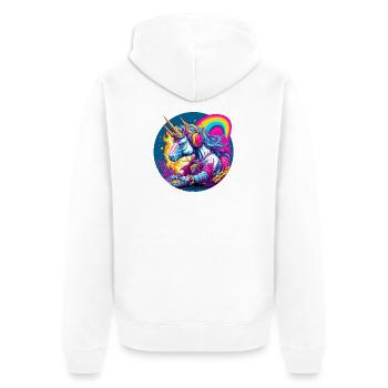 Unicorn DJ im Neonregenbogen - Unisex Premium Bio Zip Hoodie - Weiß - Hinten - Thijin (182cm)