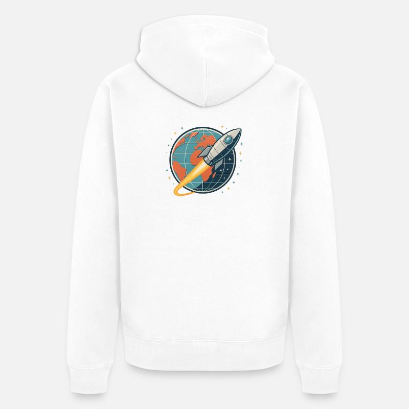 Lancement de fusée au-dessus du globe - Veste à capuche bio Premium Unisexe - blanc