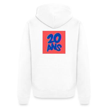 20. 20. JAHRESTAG. 20-JÄHRIGES JUBILÄUM. 20 JAHRE. - Unisex Premium Bio Zip Hoodie - Weiß - Hinten - Thijin (182cm)
