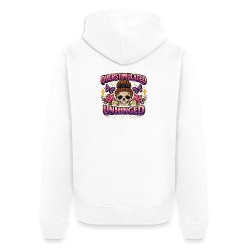 Overstimulated Unhinged Patchkunst - Unisex Premium Bio Zip Hoodie - Weiß - Hinten - Thijin (182cm)
