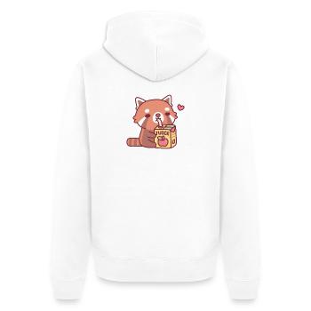 Cute Red Panda Loves Apple Juice - Unisex Premium Organic Zip Hoodie - white - Back - Thijin (182cm)