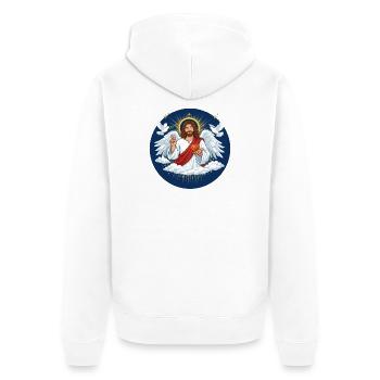 Himmlische Liebe: Jesus mit Herz - Unisex Premium Bio Zip Hoodie - Weiß - Hinten - Thijin (182cm)