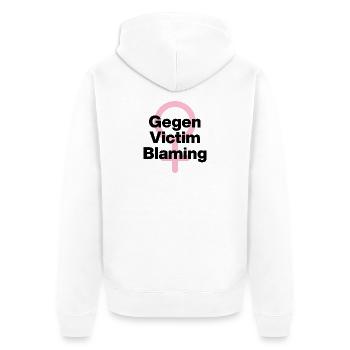 GEGEN VICTIM BLAMING – JETZT! ♀ FEMALE POWER GIRLS - Unisex Premium Bio Zip Hoodie - Weiß - Hinten - Thijin (182cm)