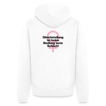 GLEICHSTELLUNG KEIN SCHACHZUG! ♀ GIRLPOWER GIRLS - Unisex Premium Bio Zip Hoodie - Weiß - Hinten - Thijin (182cm)