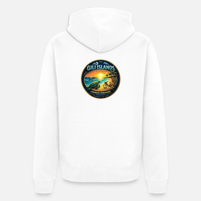 Îles Gili Tartue du coucher de soleil - Veste à capuche bio Premium Unisexe - blanc