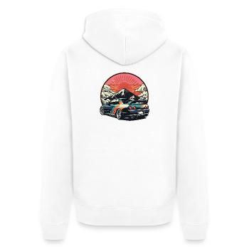 JDM Auto Japanisches Retro-Autorennen Drift-Legende - Unisex Premium Bio Zip Hoodie - Weiß - Hinten - Thijin (182cm)