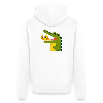 Fröhliches Krokodil mit Vogel im Maul - Unisex Premium Bio Zip Hoodie - Weiß - Hinten - Thijin (182cm)