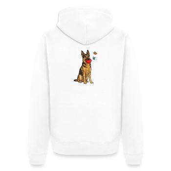 Deutscher Schäferhund mit Herz und Schmetterlingen - Unisex Premium Bio Zip Hoodie - Weiß - Hinten - Thijin (182cm)