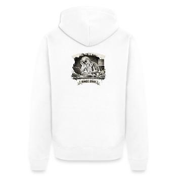 Funny Skeleton Waiting For Motivation Since 2010 - Veste à capuche bio Premium Unisexe - blanc - Dos - Thijin (182cm)