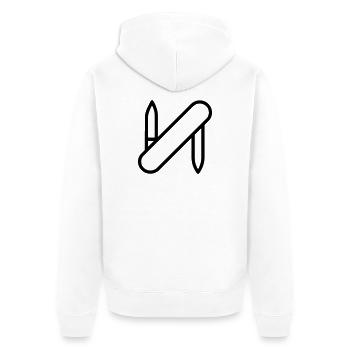 Schweizer Taschenmesser - Unisex Premium Bio Zip Hoodie - Weiß - Hinten - Thijin (182cm)