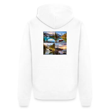 Alpine Natur-Landschaften Collage - Unisex Premium Bio Zip Hoodie - Weiß - Hinten - Thijin (182cm)
